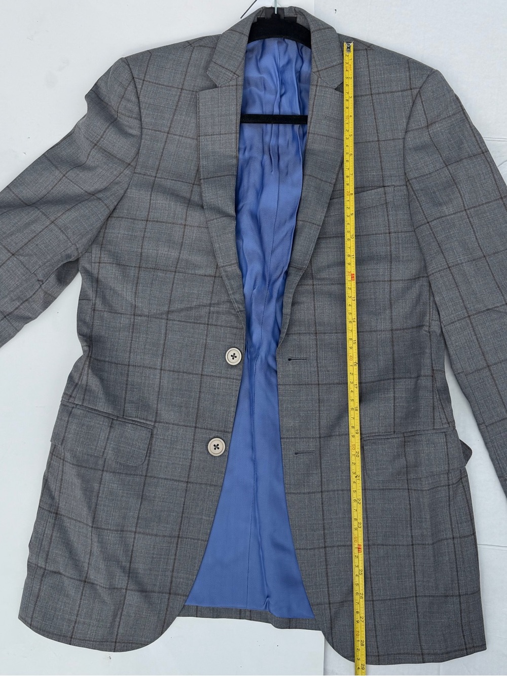 Slim Fit Gray Plaid Sport Coat Blazer Zanetti Lanificio Di Biella 38S